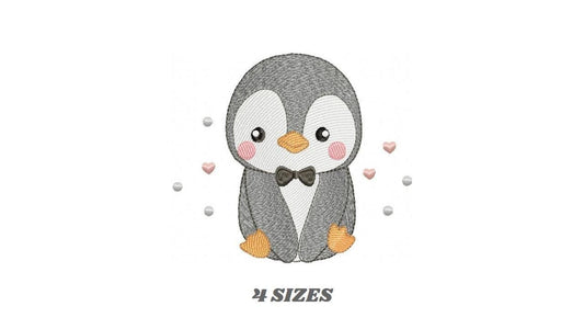 Penguin with bow tie embroidery design - Winter Water Antarctic Animal machine embroidery pattern - Baby boy file - Instant download pes