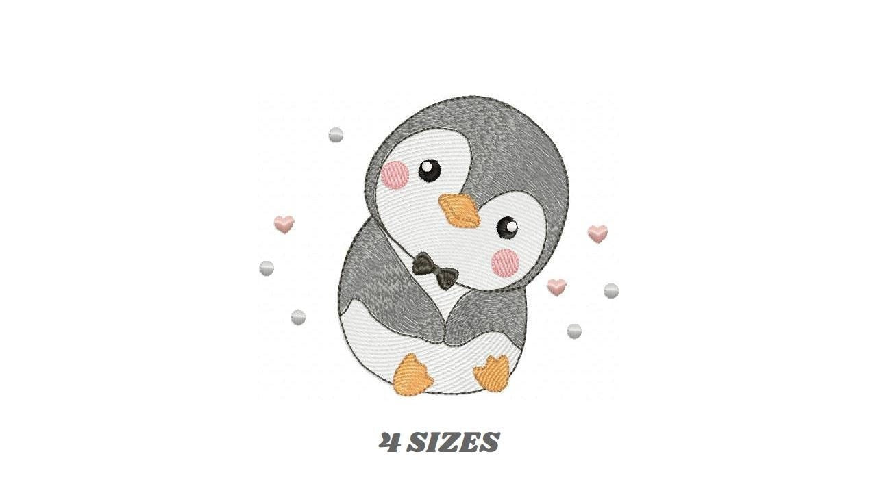 Penguin with bow tie embroidery design - Winter Water Antarctic Animal machine embroidery pattern - Baby boy file - Instant download jef