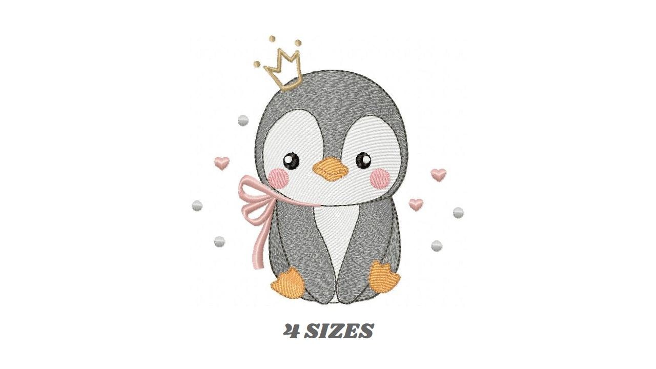Penguin with crown embroidery design - Winter Water Antarctic Animal machine embroidery pattern - Baby boy file - Instant download dst pes