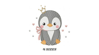 Penguin with crown embroidery design - Winter Water Antarctic Animal machine embroidery pattern - Baby boy file - Instant download dst pes