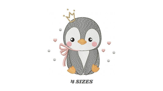Penguin with crown embroidery design - Winter Water Antarctic Animal machine embroidery pattern - Baby boy file - Instant download dst pes