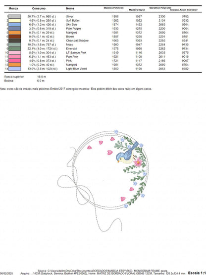 Bird with flower frame embroidery designs - Birds frame with hearts embroidery pattern - Floral tag file - Instant download pes jef dst hus