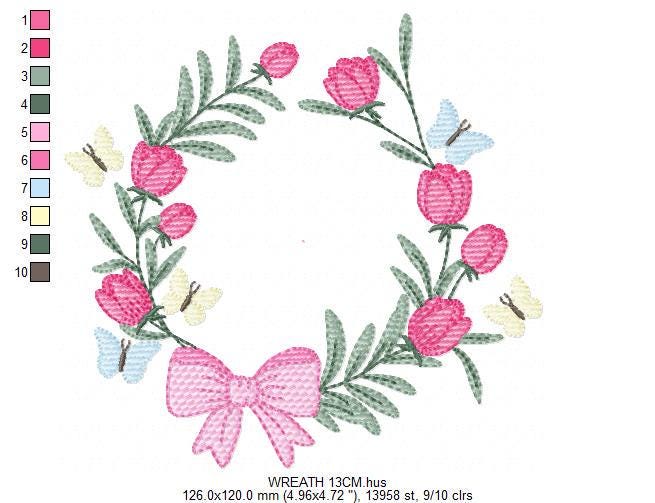 Monogram Floral Frame embroidery designs - Roses Wreath machine embroidery pattern - Flower wreath embroidery file - digital download