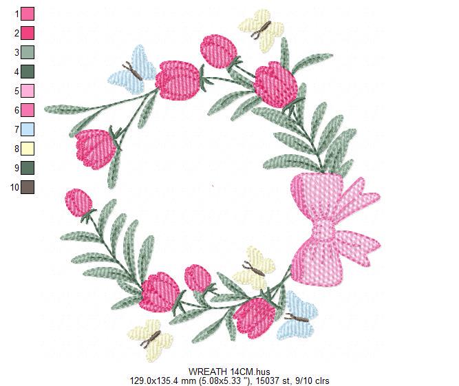 Monogram Floral Frame embroidery designs - Roses Wreath machine embroidery pattern - Flower wreath embroidery file - digital download