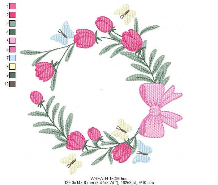 Monogram Floral Frame embroidery designs - Roses Wreath machine embroidery pattern - Flower wreath embroidery file - digital download