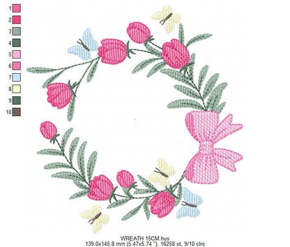 Monogram Floral Frame embroidery designs - Roses Wreath machine embroidery pattern - Flower wreath embroidery file - digital download