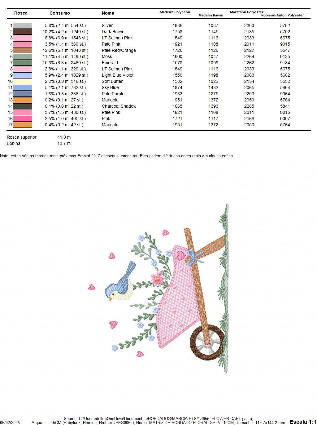 Flower cart with hearts embroidery designs - Bird with Flowercart machine embroidery pattern - Spring Garden file - Instant download pes jef
