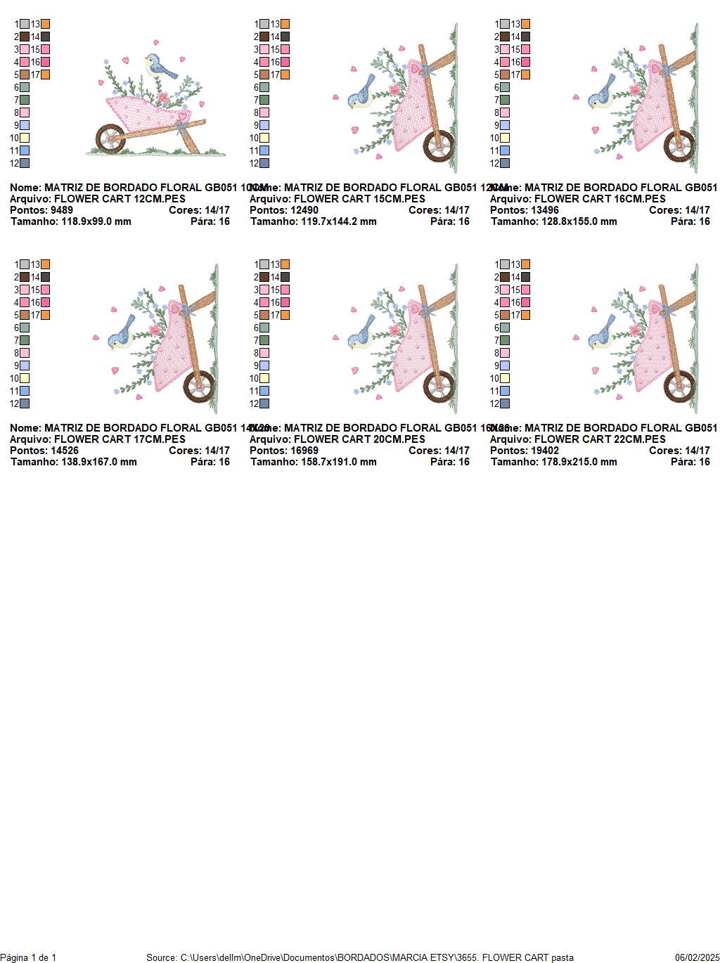 Flower cart with hearts embroidery designs - Bird with Flowercart machine embroidery pattern - Spring Garden file - Instant download pes jef