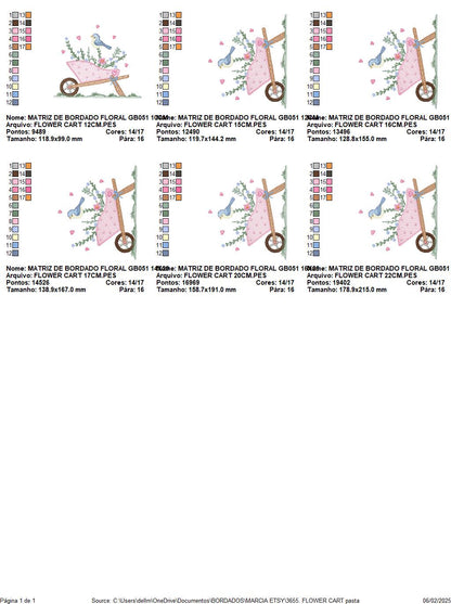 Flower cart with hearts embroidery designs - Bird with Flowercart machine embroidery pattern - Spring Garden file - Instant download pes jef