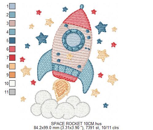 Space Rocket embroidery designs - Rocket with stars machine embroidery pattern - Moon and planet embroidery file - Instant download pes jef
