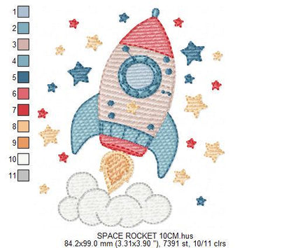 Space Rocket embroidery designs - Rocket with stars machine embroidery pattern - Moon and planet embroidery file - Instant download pes jef
