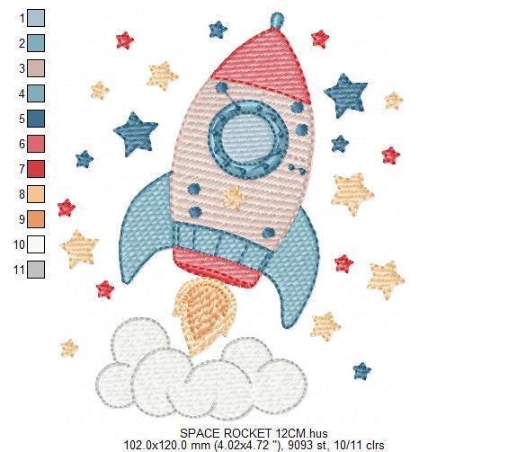 Space Rocket embroidery designs - Rocket with stars machine embroidery pattern - Moon and planet embroidery file - Instant download pes jef