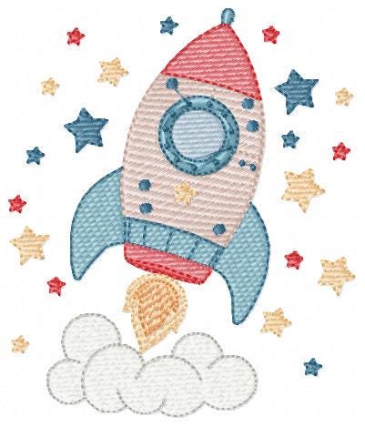 Space Rocket embroidery designs - Rocket with stars machine embroidery pattern - Moon and planet embroidery file - Instant download pes jef