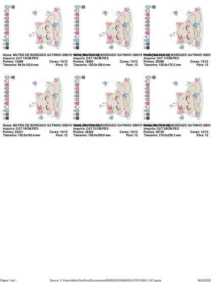 Sleeping Cat with flowers embroidery design - Kitty with butterflies machine embroidery pattern - Pet Baby girl file - Instant download pes