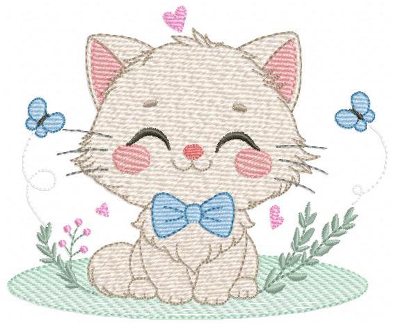 Cat with bow tie embroidery design - Male Kitty with butterflies machine embroidery pattern - Baby boy file - Instant download pes jef dst