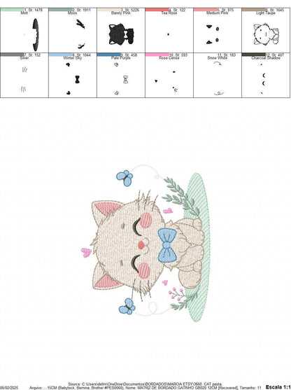 Cat with bow tie embroidery design - Male Kitty with butterflies machine embroidery pattern - Baby boy file - Instant download pes jef dst