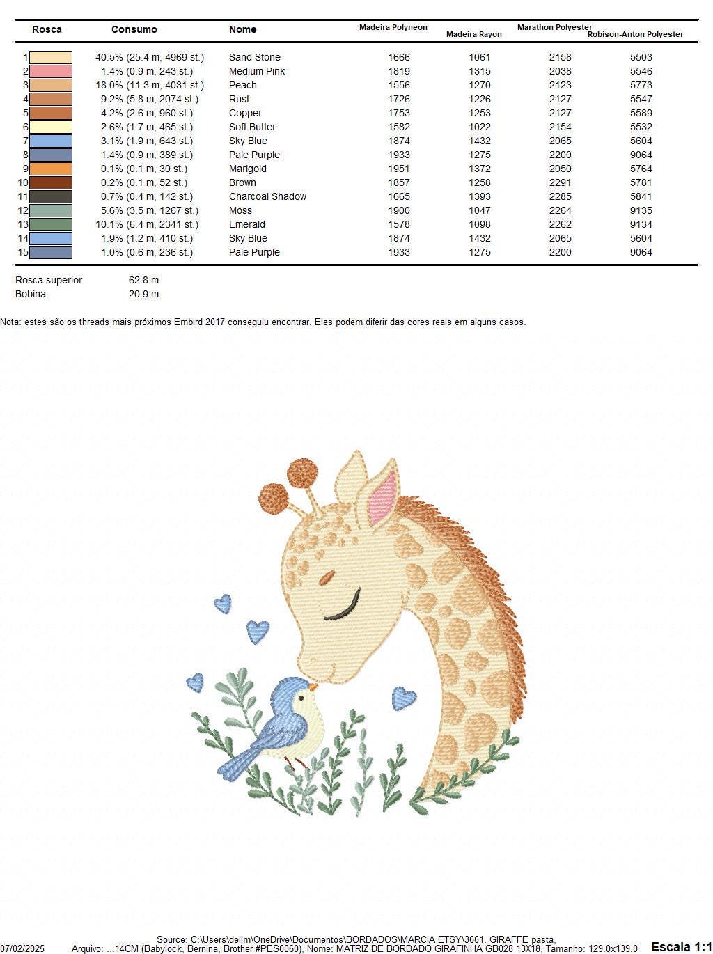 Giraffe embroidery design - Safari wild Animal machine embroidery pattern - Baby boy file - Giraffe with bird and hearts - Instant download