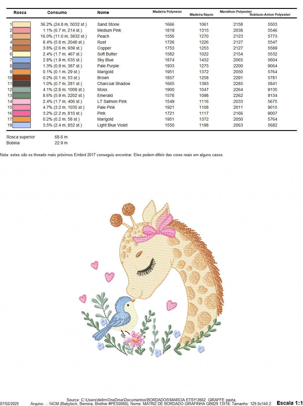 Giraffe embroidery design - Safari wild Animal machine embroidery pattern - Baby girl file - Giraffe with bird and hearts - Instant download