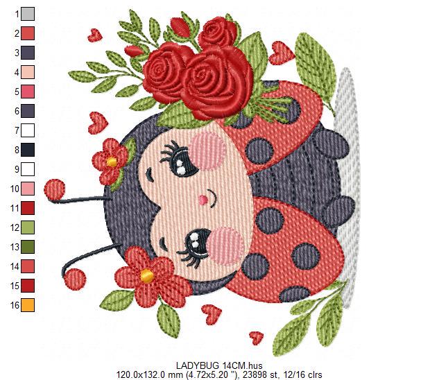 Ladybug with roses embroidery designs - Garden Animal with flowers machine embroidery pattern - Insect life file - Instant download pes jef