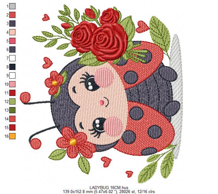 Ladybug with roses embroidery designs - Garden Animal with flowers machine embroidery pattern - Insect life file - Instant download pes jef