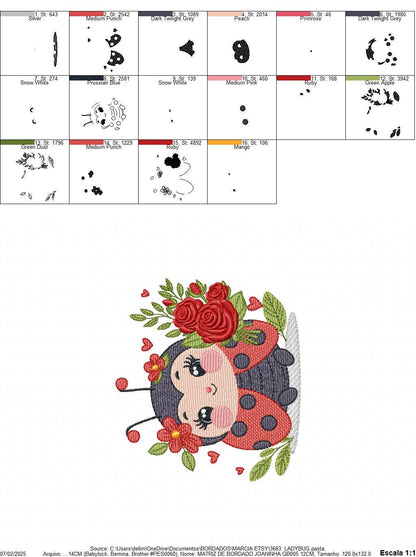 Ladybug with roses embroidery designs - Garden Animal with flowers machine embroidery pattern - Insect life file - Instant download pes jef