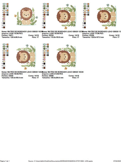Lion embroidery designs - Safari wild animal machine embroidery pattern - Baby boy file - Flowers, Plants, Butterfly - Instant download pes