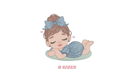Sleeping Baby girl embroidery designs - Laying Child with long hair machine embroidery pattern - Princess embroidery file - Instant download