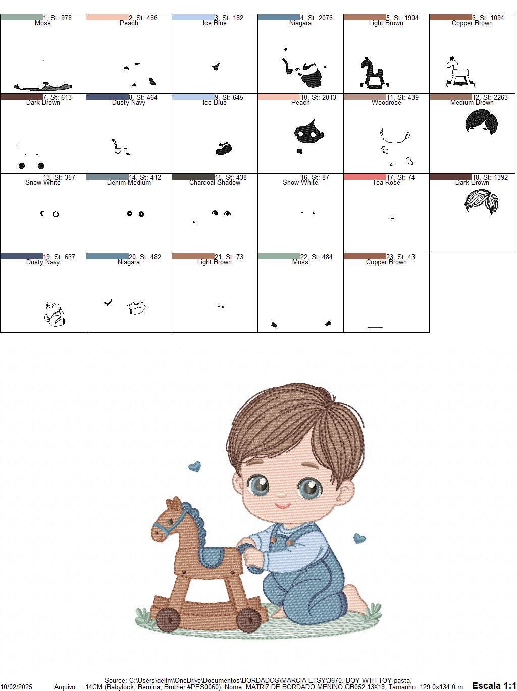 Baby Boy with toy horse embroidery designs - Toddler playing machine embroidery pattern - Boy with overalls - Instant digital download pes
