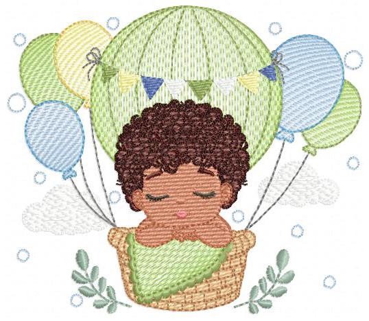 Sleeping Baby Boy with Balloons embroidery designs - Boy with black curly hair machine embroidery pattern - Birth Chart - Instant download