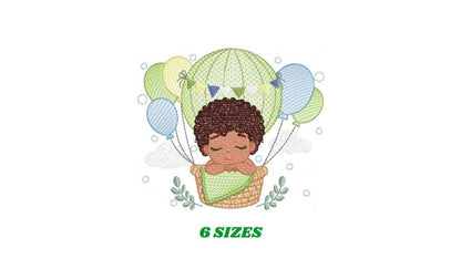 Sleeping Baby Boy with Balloons embroidery designs - Boy with black curly hair machine embroidery pattern - Birth Chart - Instant download