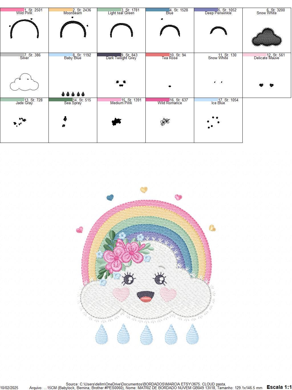 Raining Cloud embroidery design - Colorful Rainbow machine embroidery pattern - Cloud with happy face - Instant digital download pes jef dst