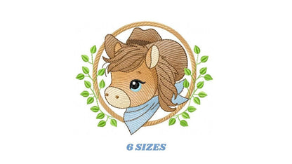 Cowboy Horse embroidery design - Farm animal machine embroidery pattern - Baby Boy Horse with hat and bandana file - Instant download pes