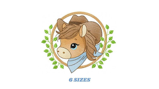 Cowboy Horse embroidery design - Farm animal machine embroidery pattern - Baby Boy Horse with hat and bandana file - Instant download pes