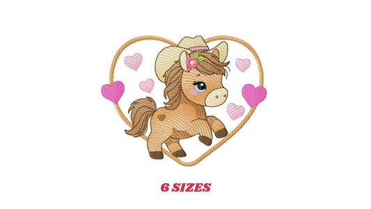 Horse embroidery design - Ranch Farm Animals machine embroidery pattern - Cowgirl Horse with hat and flowers file - Instant download pes jef