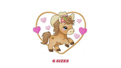 Horse embroidery design - Ranch Farm Animals machine embroidery pattern - Cowgirl Horse with hat and flowers file - Instant download pes jef