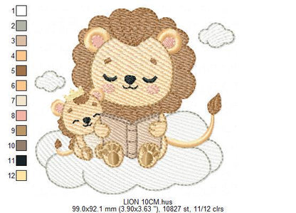 Lion reading embroidery designs - Safari wild animal with cub machine embroidery pattern - Baby boy reading file - Instant download pes jef
