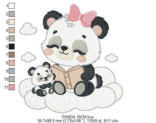 Mama Panda reading a book with baby girl embroidery design - Female Animal machine embroidery pattern - Instant download pes jef dst hus vp3