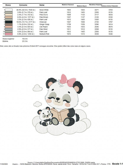 Mama Panda reading a book with baby girl embroidery design - Female Animal machine embroidery pattern - Instant download pes jef dst hus vp3