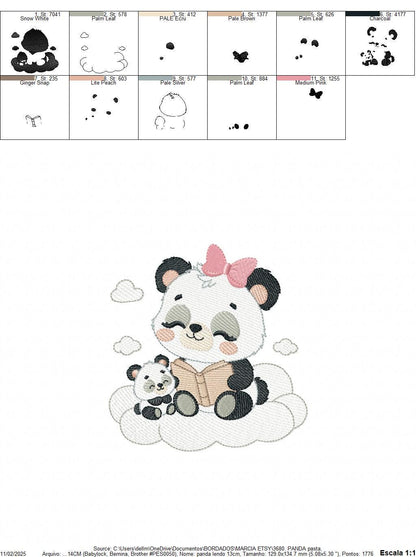 Mama Panda reading a book with baby girl embroidery design - Female Animal machine embroidery pattern - Instant download pes jef dst hus vp3