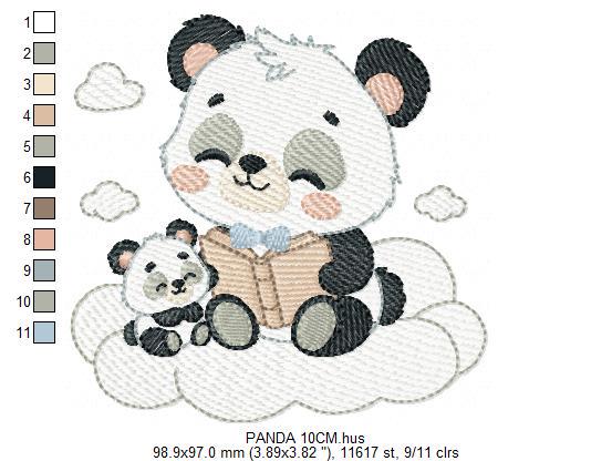 Panda reading embroidery design - Animal with cub machine embroidery pattern - Baby boy reading a book file - Instant download pes jef dst