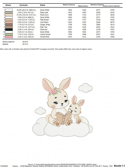 Bunny mother with baby girl embroidery design - Female Rabbit reading a book machine embroidery pattern - Instant download pes jef dst hus