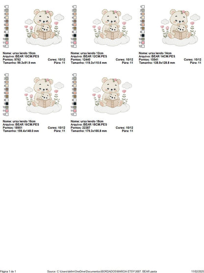 Reading Mother Bear embroidery designs - Teddy bear machine embroidery pattern - Bear with Baby Girl file - Instant download pes jef dst