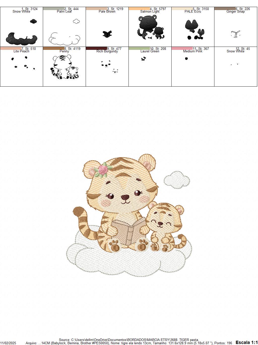 Female Tiger reading a book embroidery design - Wild Animal machine embroidery pattern - Baby girl file - Instant download pes jef dst hus
