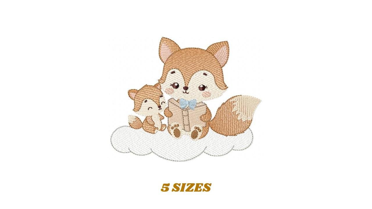 Fox reading embroidery designs - Red Fox with cub machine embroidery pattern - Baby boy reading file - Instant download pes jef dst hus vp3