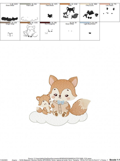 Fox reading embroidery designs - Red Fox with cub machine embroidery pattern - Baby boy reading file - Instant download pes jef dst hus vp3