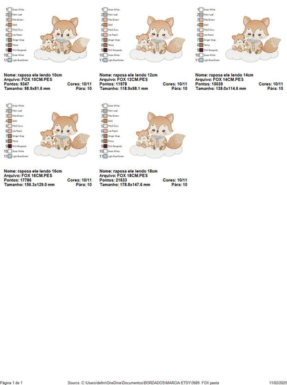 Fox reading embroidery designs - Red Fox with cub machine embroidery pattern - Baby boy reading file - Instant download pes jef dst hus vp3