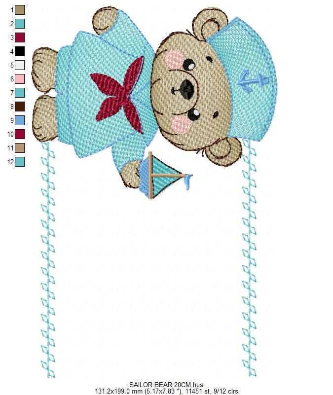 Sailor Teddy Bear embroidery designs - Baby boy Nautical Bear machine embroidery pattern - Bear with boat frame file - Instant download pes