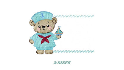 Sailor Teddy Bear embroidery designs - Baby boy Nautical Bear machine embroidery pattern - Bear with boat frame file - Instant download pes