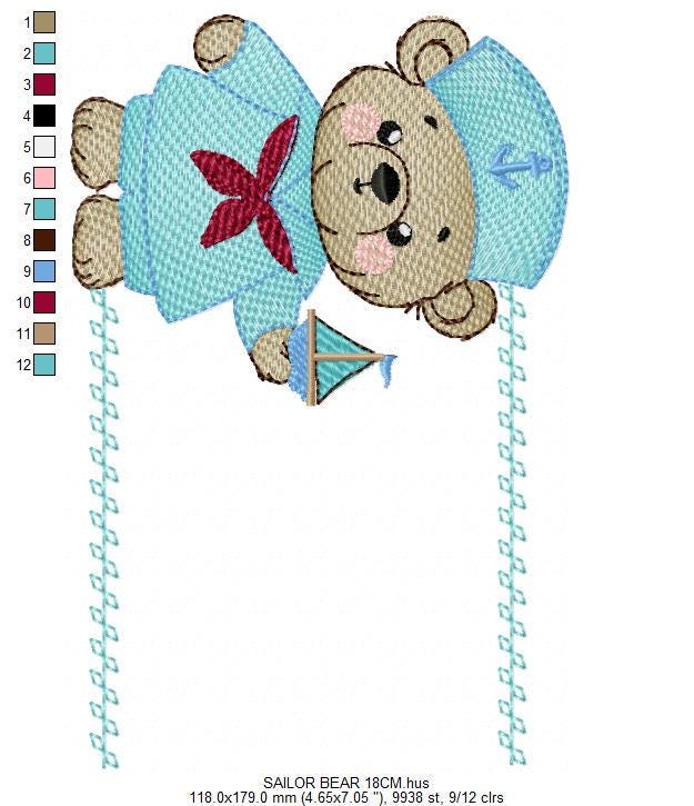 Sailor Teddy Bear embroidery designs - Baby boy Nautical Bear machine embroidery pattern - Bear with boat frame file - Instant download pes