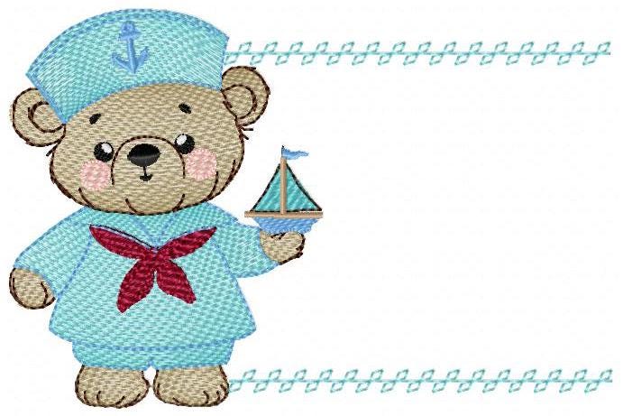Sailor Teddy Bear embroidery designs - Baby boy Nautical Bear machine embroidery pattern - Bear with boat frame file - Instant download pes